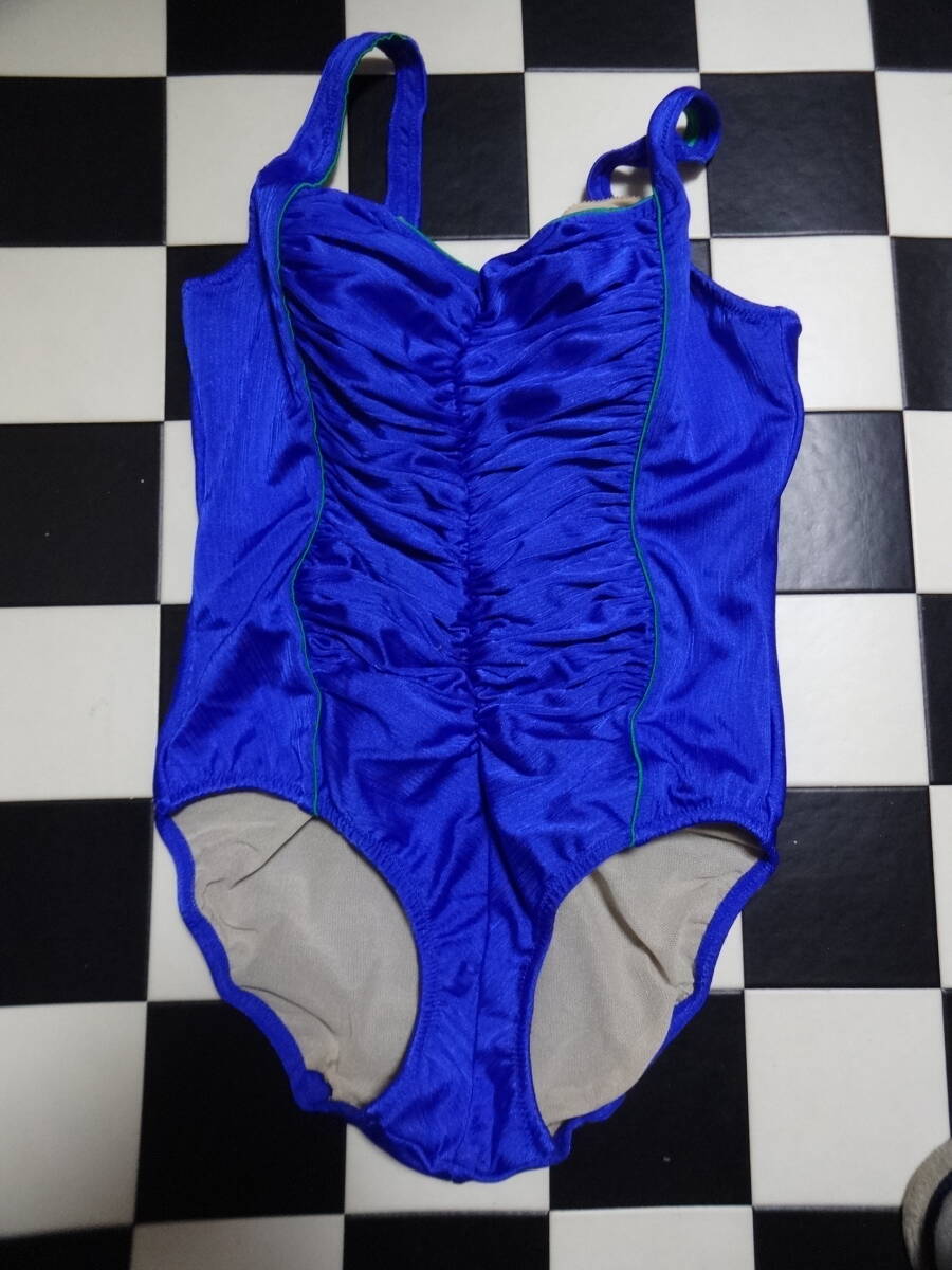 Nikki 女性水着ワンピース サイズ17LL D7539 光沢青 真ん中ギャザー 全体にネット拍卖