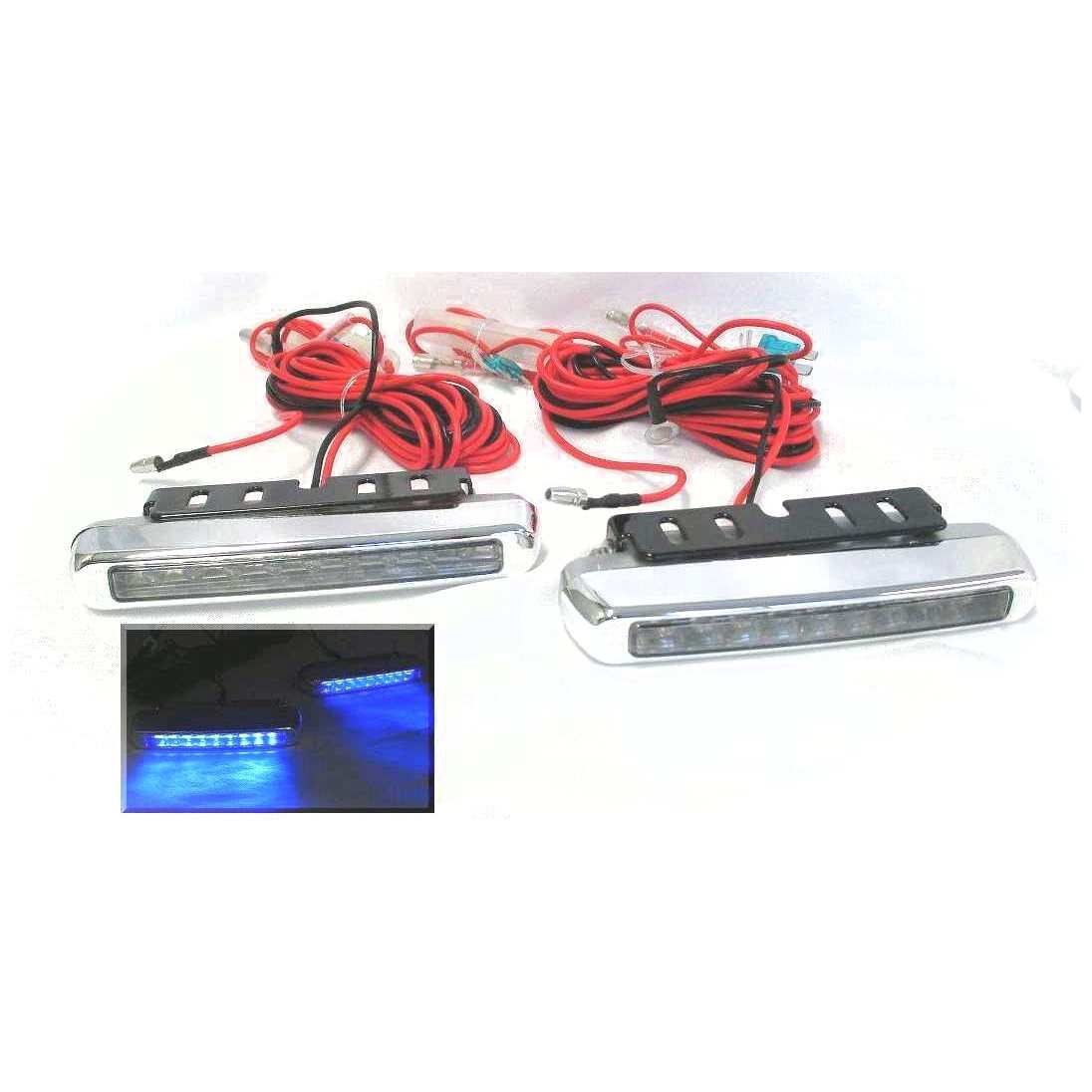 極薄!!9連LEDミニデイライト エンジン始動で常時点灯 3タイプヒューズ電源付属 12V車用 ブルー光拍卖