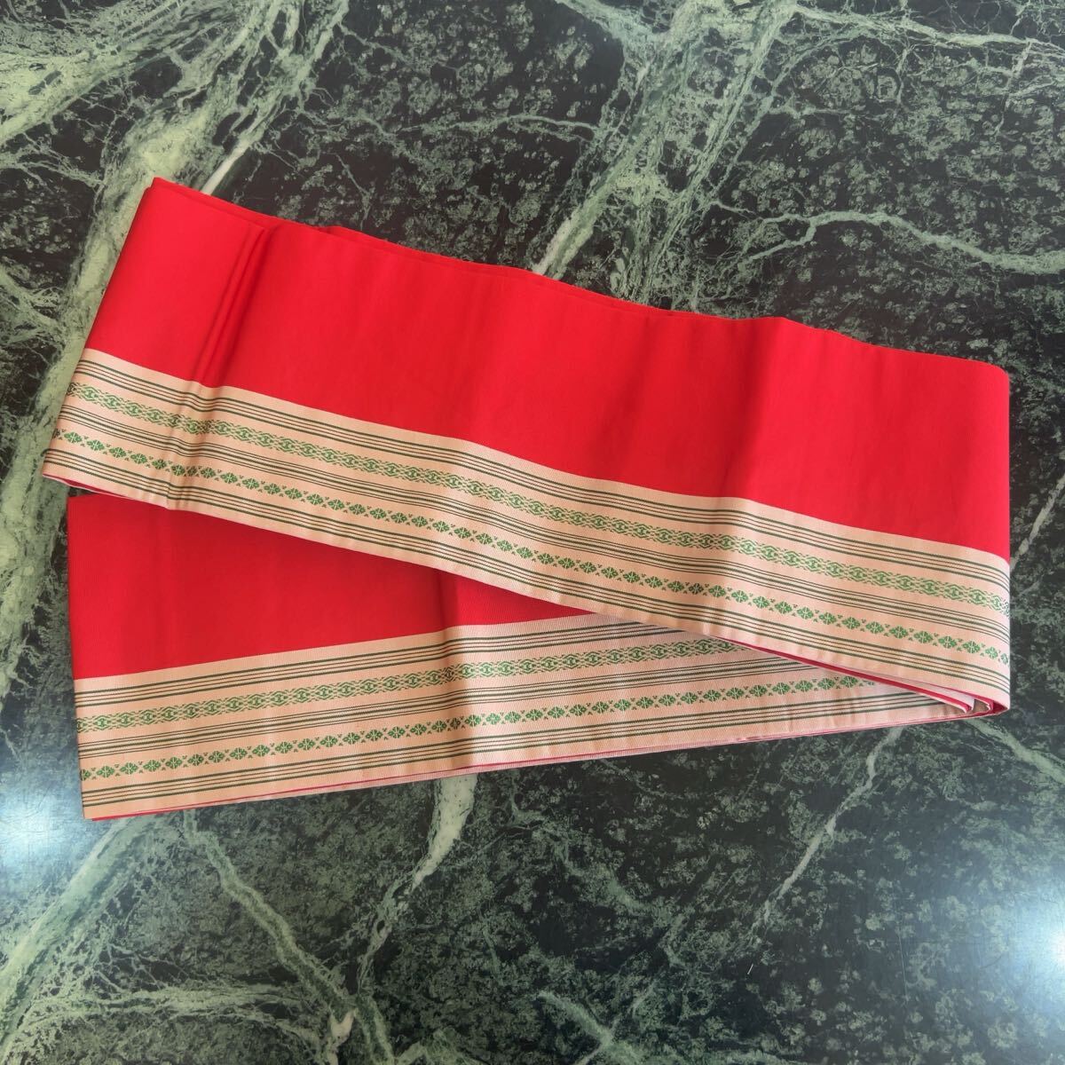 【美品】半幅帯★赤 和服 和装 着物 浴衣 リバーシブル ベージュ 緑 着付け 女性用 婦人用拍卖
