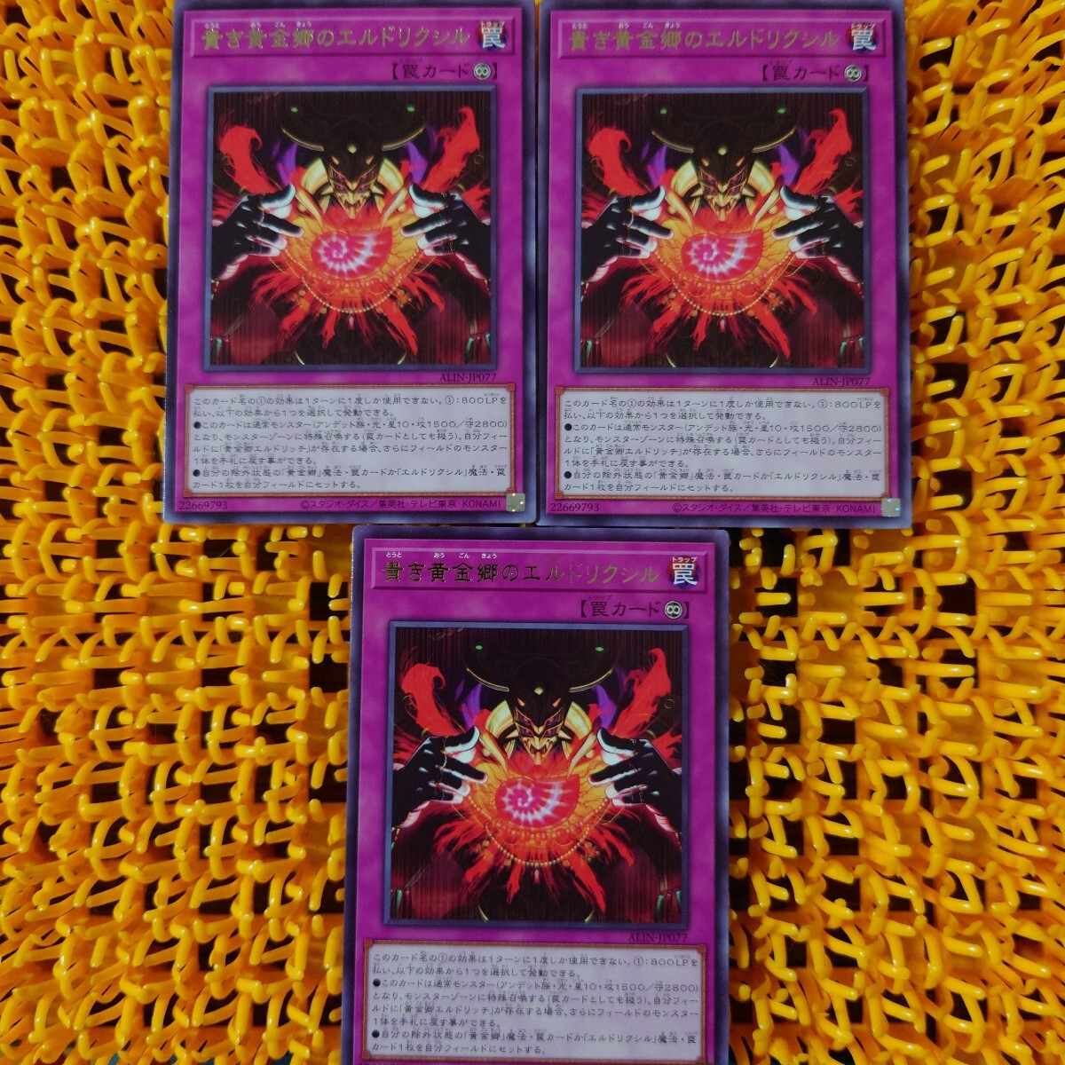 遊戯王 傷あり 貴き黄金郷のエルドリクシル 3枚拍卖