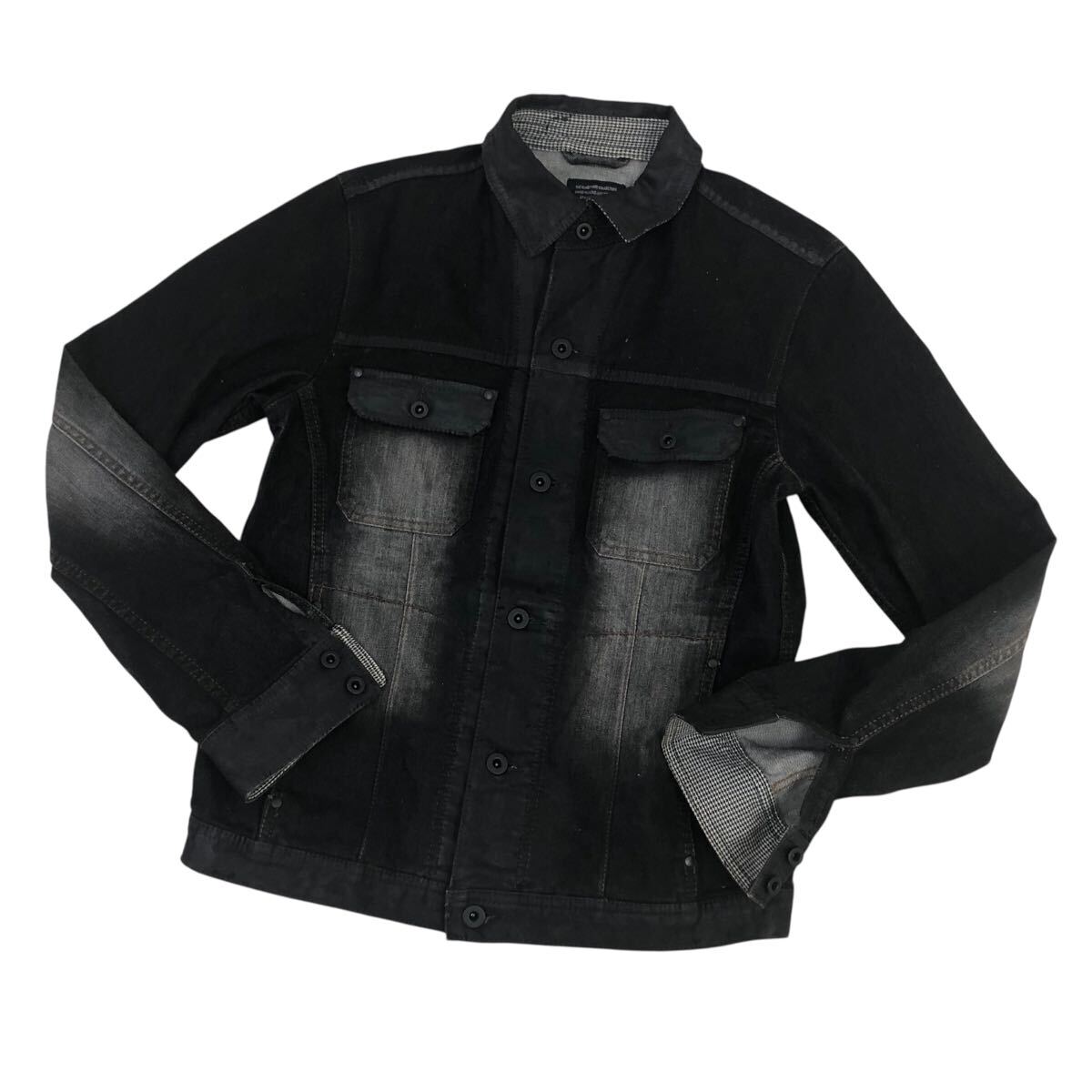 10ND325-59 NICOLE CLUB FOR MEN ニコルクラブフォーメン 長袖 デニムジャケット 上着 羽織り トップス 綿97%他 黒系 メンズ 46拍卖