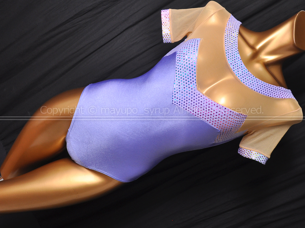 L1287-16★美品 Anniel DANCE ツルツル艶々 半袖レオタード パープル USA-8拍卖