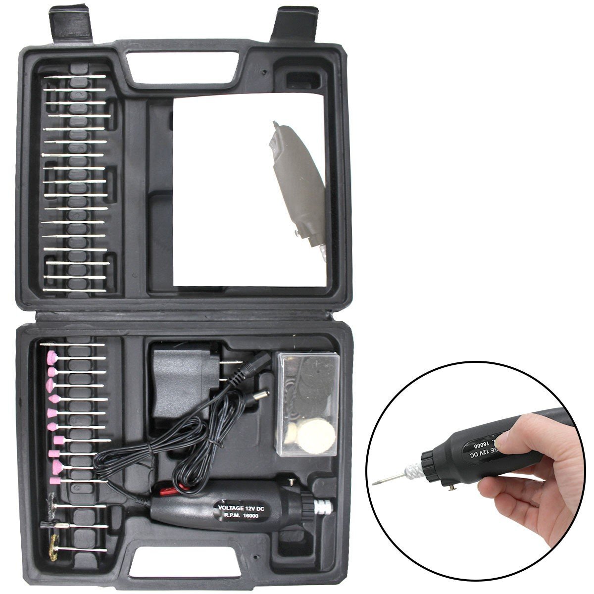 電動 ホビー ルーター 高速12000回転 60点セット 小型 マルチ グラインダー ハンド リューター ケース付 研磨 彫刻 バリ取り拍卖