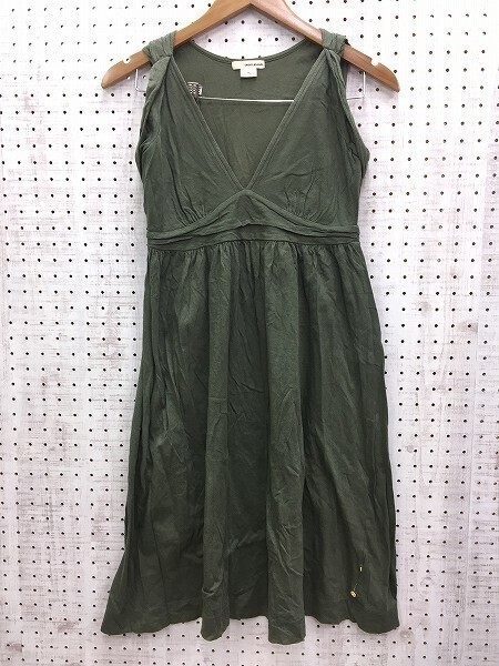 DKNY JEANS ダナキャラン レディース 綿 コットン100% カジュアル Vネック ノースリーブ ワンピース カーキ サイズXS拍卖