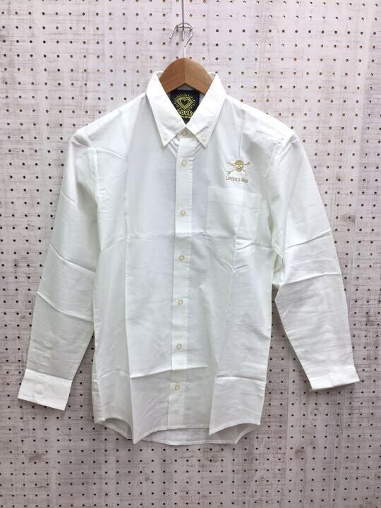 訳あり新品 SUPER LOVERS スーパーラヴァーズ × DICKIES ディッキーズ Y2K 原宿 ホワイトシャンブレー ボタンダウン 長袖ワークシャツ L拍卖
