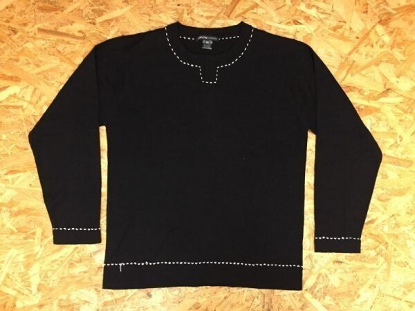 COMPLETED PLEVO DSGN キレカジ 手触り◎ スリットネック 刺繍装飾 ニット プルオーバー セーター メンズ アクリル100% M 黒拍卖