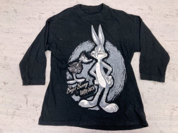 Bugs Bunny バッグスバニー Daffy Duck ダフィーダック Warner Bros オールド レトロ 90s 古着 七分袖Tシャツ メンズ 黒拍卖