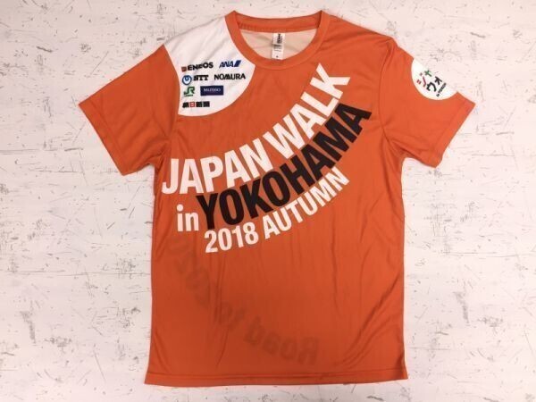 BEESBEAM ジャパンウォークin横浜 2018秋 YOKOHAMA スポーツ 企業協賛ロゴ Road to 2020 半袖Tシャツ メンズ M オレンジ拍卖