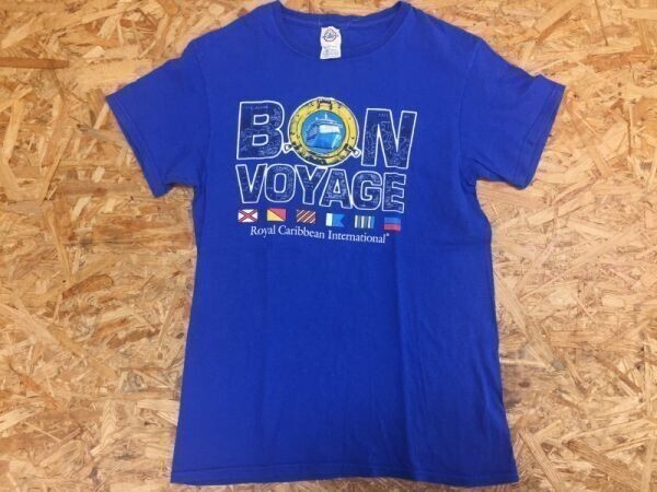BON VOYAGE ロイヤルカリビアン クルーズ船 旅行 スーベニア お土産 DELTA製 レトロ オールド半袖Tシャツ メンズ S 青拍卖
