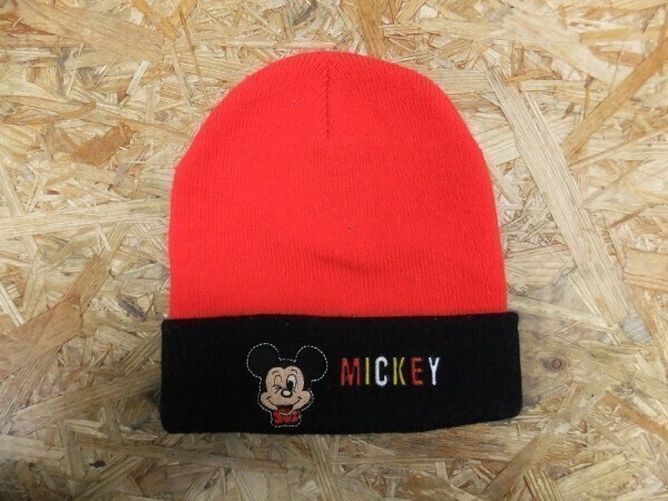 Disney MICKEY MOUSE ディズニー キッズ ミッキーマウス レトロ 刺繍 ニットキャップ 赤拍卖