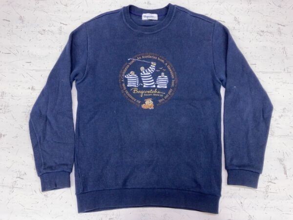 Baywatches 刺繍 キャラクター マリン スポーツ オールド レトロ 古着 かわいい スウェット トレーナー メンズ L 紺拍卖