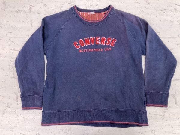 コンバース converse アメカジ ストリート 古着 ボアワッペン ロゴ スウェット トレーナー レディース 刺繍 LL 紺拍卖
