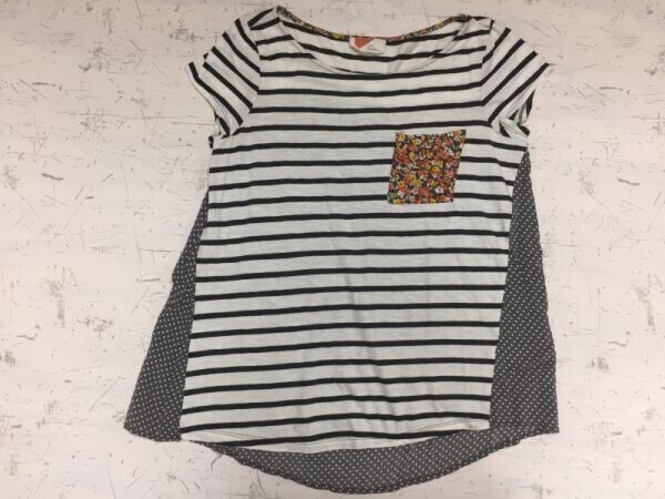 アンソロポロジー Anthropologie 半袖Tシャツ レディース 花柄ポケット USA製 背面ドット柄切替 Aライン M 白拍卖