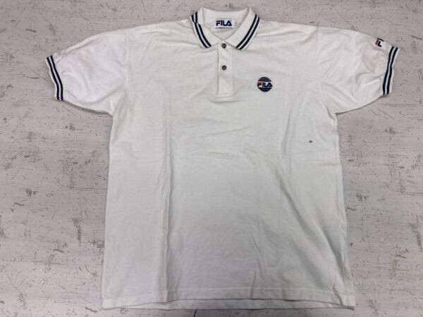 フィラ FILA オールド スポーツ 90s ストリート 古着 半袖ポロシャツ メンズ ロゴ刺繍 鹿の子 L 白拍卖
