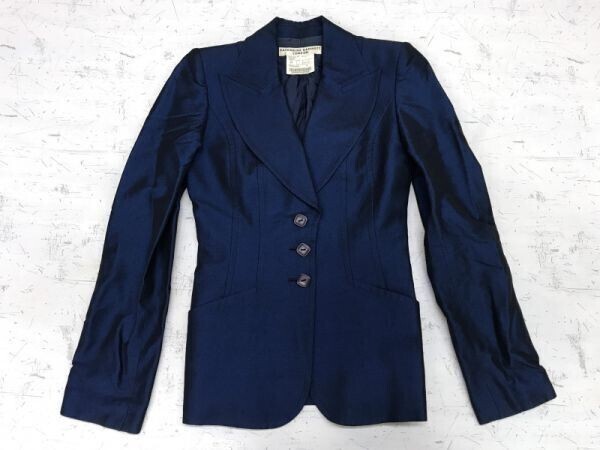キャサリンハムネット KATHARINE HAMNETT LONDON レトロ モード 英国トラッド パワーショルダー テーラードジャケット レディース M 青拍卖