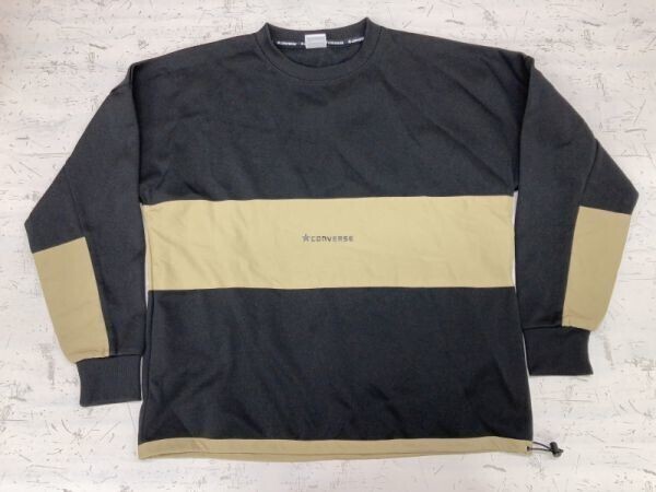 コンバース Converse スポーツ ストリート 配色切替 ワイド スウェット トレーナー メンズ ポリエステル100% 裾ドローコード M 黒/ベージュ拍卖