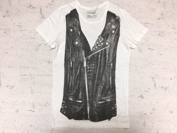 イ・ミンギ LEE MINGI 韓流俳優 ライダースベストプリント 半袖Tシャツ レディース コットン100% 韓国製 白黒拍卖