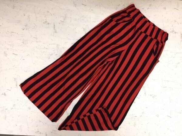 KOB ストリート ストライプ アンクル丈 イージー ワイド バギーパンツ ボトムス レディース セルフ裾上げ済み レーヨン100% 赤黒拍卖