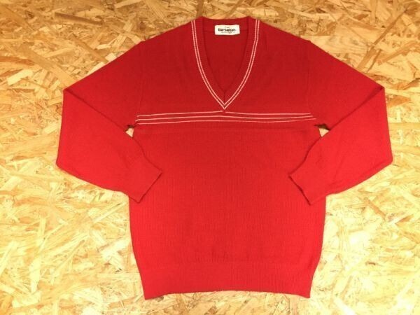 Barbarian バーバリアン レトロ古着 胸ライン Vネック ニット セーター レディース 日本製 アクリル ウール混合 L 赤拍卖
