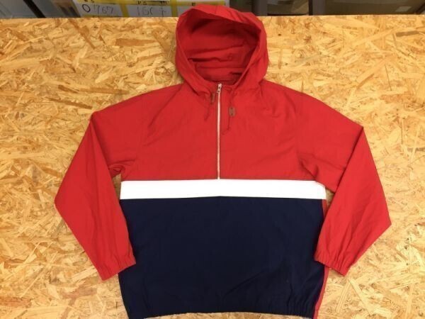 ジーユー GU アノラックパーカー ジャケット メンズ ハーフジップ スリートーンカラー切替 ストリート スケート M 赤白紺拍卖