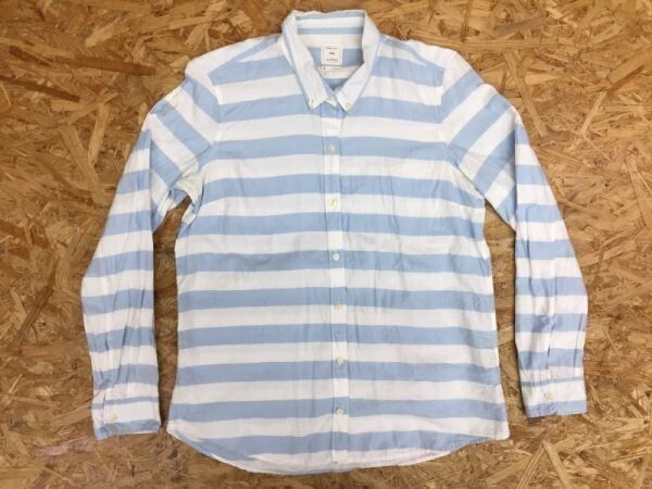 ギャップ GAP アメカジ ボーイフレンドフィット オックスフォード ボーダー 長袖ボタンダウンシャツ レディース M 白青拍卖