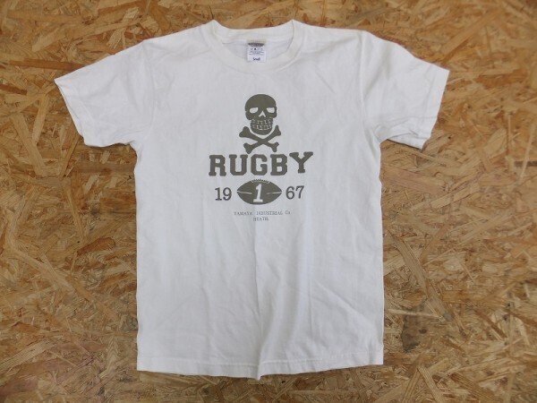 山屋産業 YAMAYA RUGBY ラグビー スカル ガイコツ プリント カレッジ アメカジ Tシャツ 白 サイズS メンズ拍卖