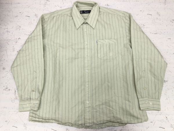 MAREMA オールド レトロ 古着 ビッグシルエット インポート ストライプ 長袖シャツ メンズ ITALY製 フォーマル 42 薄緑拍卖