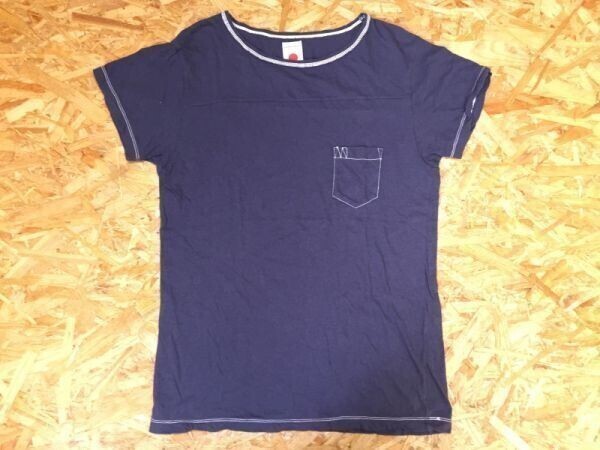 marka マーカ 白ステッチ トリミング 半袖Tシャツ レディース 日本製 綿100% 2 紺拍卖
