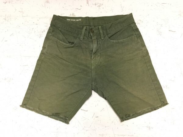 SAVE KHAKI UNITED セーブカーキユナイテッド USA製 カットオフ 綿麻 ハーフ ショートパンツ メンズ 綿50% 麻50% 30 カーキ拍卖