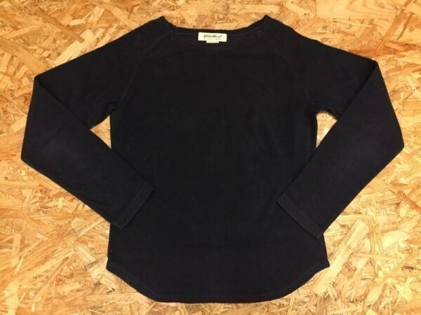エディーバウアー Eddie Bauer ボートネック 無地 ラグラン袖 長袖フリースTシャツ カットソー レディース XS 黒拍卖