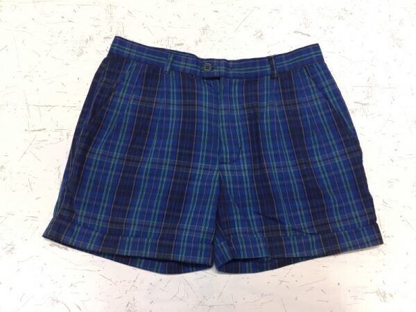 ハーフ ショーツ ショートパンツ メンズ ツータック チェック柄 裾ダブル アイビー トラッド オールド 44 青拍卖