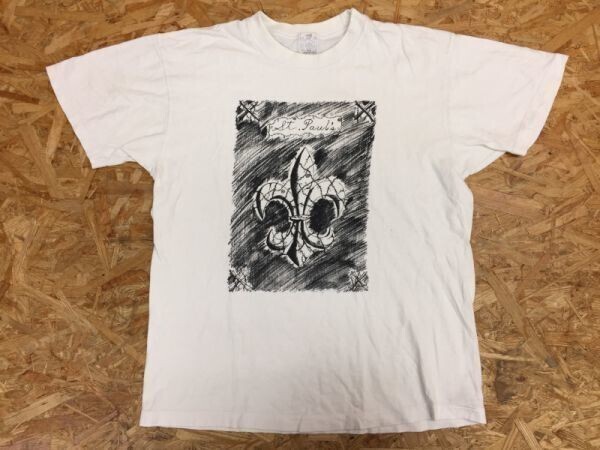 久米繊維 Kume RAKU 百合の紋章 ボーイスカウト Boy Scouts イラスト 半袖Tシャツ メンズ 日本製 国産 老舗 M 白拍卖