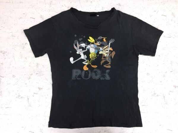 LOONEY TUNES Worner Brothers ルーニーチューンズ キャラクターバンド ROCK 半袖Tシャツ メンズ 綿100% LL 黒拍卖