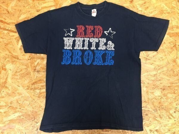 アルスタイル ALSTYLE製 Red White and Broke アメリカ南部 労働者 ブルーカラー 標語 半袖Tシャツ メンズ L 紺拍卖
