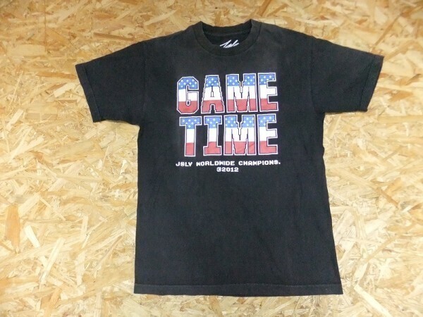 JSLV ジャスリブ メンズ 綿コットン100% GAME TIME 星条旗ロゴ 2012 プリントTシャツ 白 サイズM拍卖