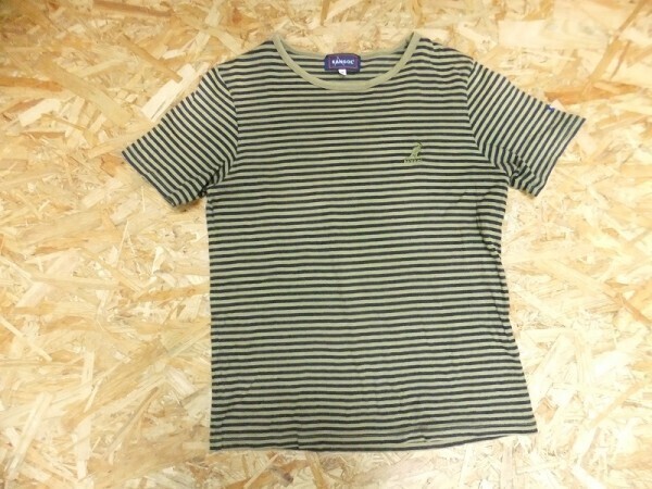 KANGOL カンゴール レディース 90s 細ボーダー Tシャツ カーキ 黒 サイズM 綿 コットン100%拍卖