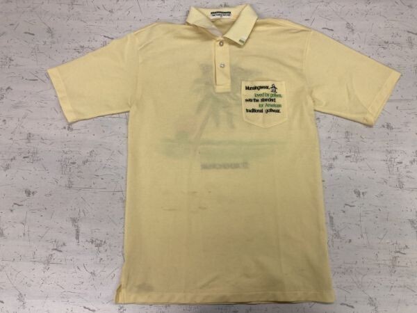 マンシングウェア Munsingwear グランドスラム grand slam レトロ サーフ 古着 バックプリント有 半袖ポロシャツ メンズ 刺繍 SA 黄色拍卖