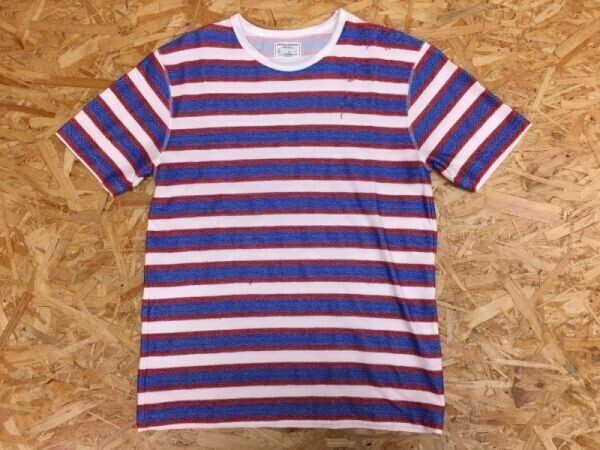 JOURNAL STANDARD ジャーナルスタンダード 刺繍ボーダー柄 半袖Tシャツ メンズ コットン100% M 白 赤 青拍卖