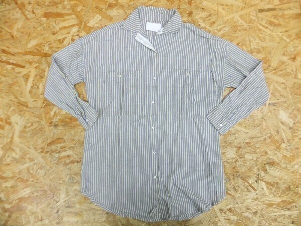 Queen of Casual レディース 柔らか素材 ストライプ ダブル胸ポケット シャツ ブラウス 紺 黄拍卖