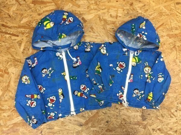 レア 希少! 昭和レトロ ドラえもん ハンドメイド ジップアップ パーカー ブルゾン ジャケット サイズ違い 2点セット お揃い キッズ 青拍卖
