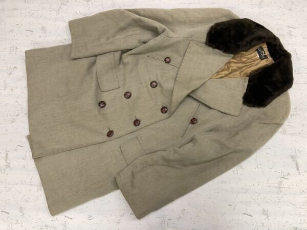 Cortefiel diseno オールド レトロ 古着 襟フェイクファー ダブル くるみボタン ツイード ウール コート レディース 大きいサイズ 44拍卖