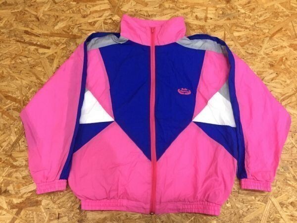 BELLE ELLENSON ベルエレンソン ブルゾン ナイロンジャケット メンズ 大胆切替 ロゴ刺繍 ハイネック オールドレトロスポーツ 古着 ピンク拍卖
