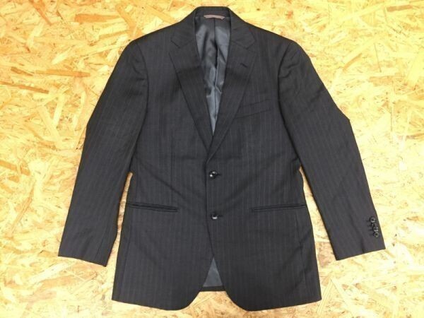 MITSUMINE ミツミネ 総裏地 センターベント ストライプ テーラードジャケット メンズ ウール100% A5 グレー拍卖