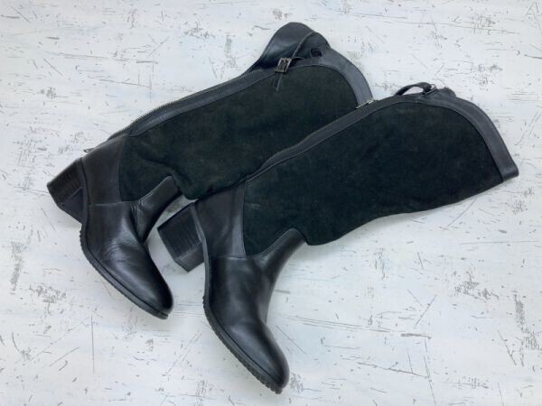 Darryl ダリル ギャル Y2K ウエスタン セクシー スエードレザー バックジップアップ ロングブーツ シューズ レディース 22.5cm 黒拍卖