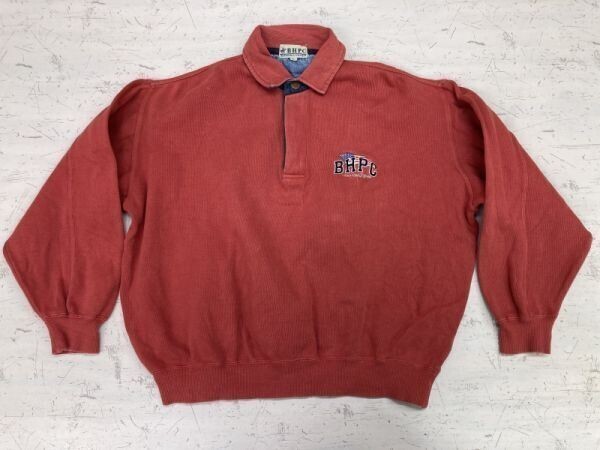 BEVERLY HILLS POLO CLUB ビバリーヒルズポロクラブ ゴルフ アメカジ 裏地デニム 襟付き スウェット ポロシャツ トレーナー メンズ L 赤拍卖