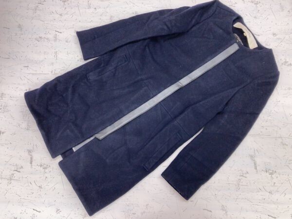 THE PARLOR ザ・パーラー Lanificio Luigi Ricceri生地 オンワード樫山 トラッド メルトン ノーカラー ロング コート レディース 38 紺拍卖