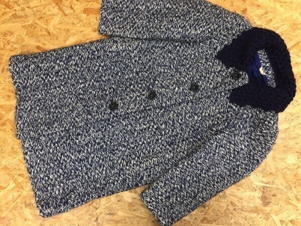 Nouveau ヌーボー 婦人服 マダム ブティック レトロ ボタン ニットコート レディース 厚手 L 紺拍卖