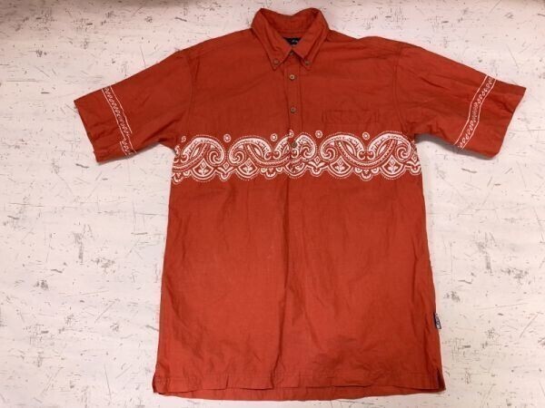 ガッチャ GOTCHA サーフ ペイズリー エスニックボーダー ボタンダウン 半袖プルオーバーシャツ メンズ サイズ1 オレンジ拍卖