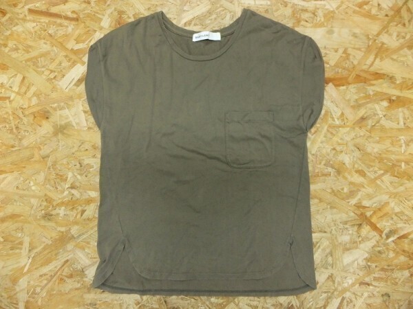 BABYLONE バビロン レディース 綿コットン100% 無地 スリット ポケットTシャツ 茶 サイズ38拍卖