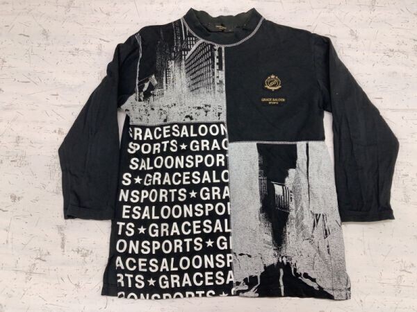 グレースサルーン Grace Saloon SPORTS レトロ モード 配色切替 長袖Tシャツ カットソー レディース 日本製 モックネック L 黒拍卖